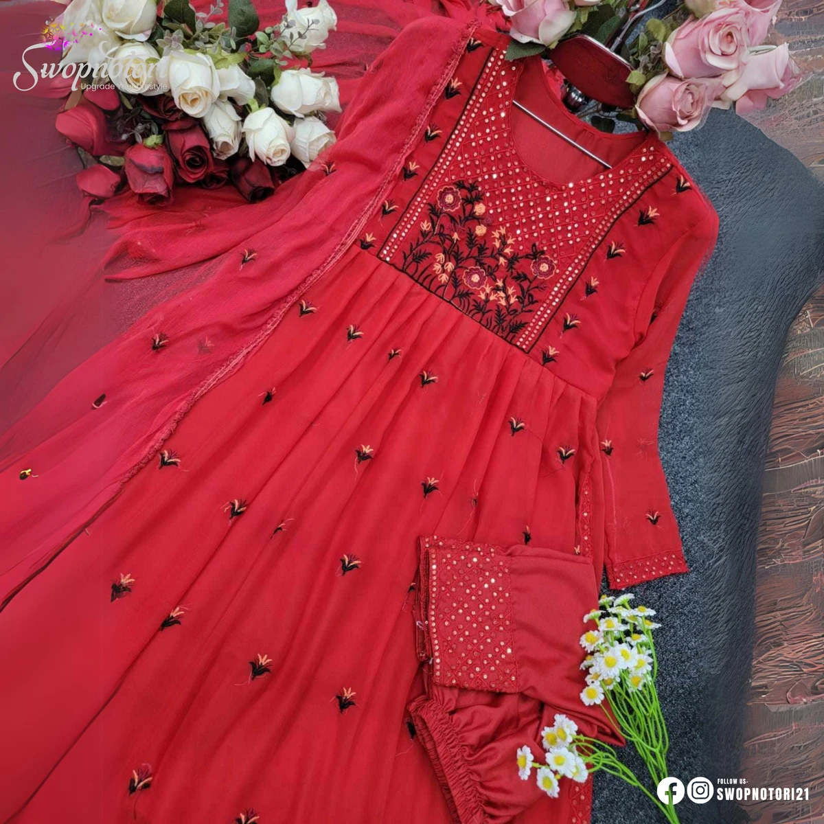 Red Naira | Embroidery Work 3PCS SET