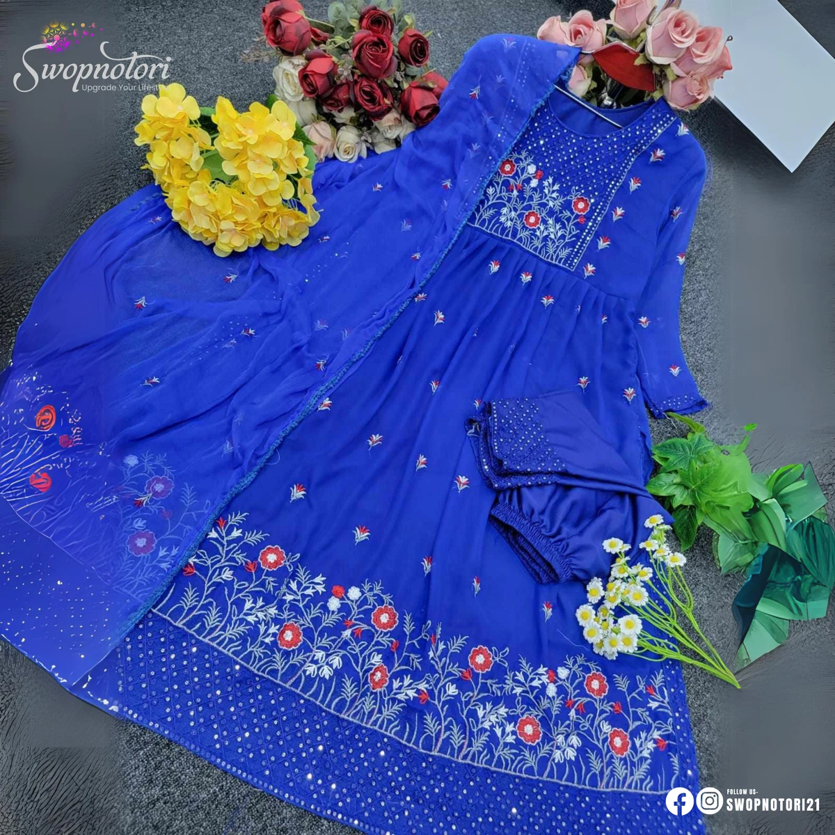 Royal Blue Naira | Embroidery Work 3PCS SET