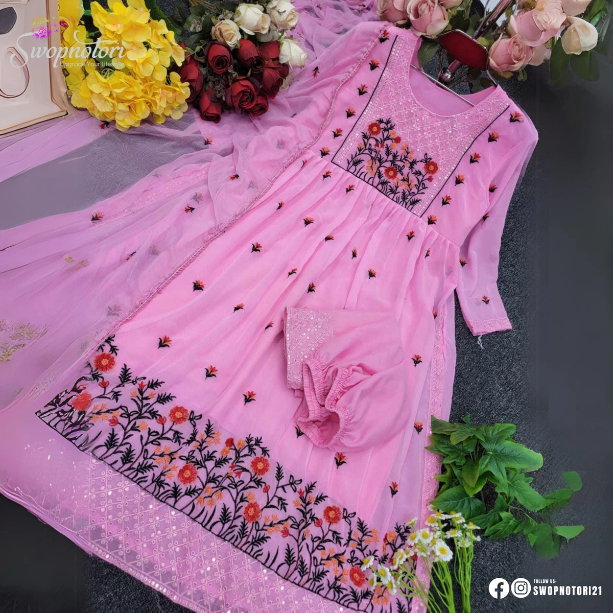 Pink Naira | Embroidery Work 3PCS SET